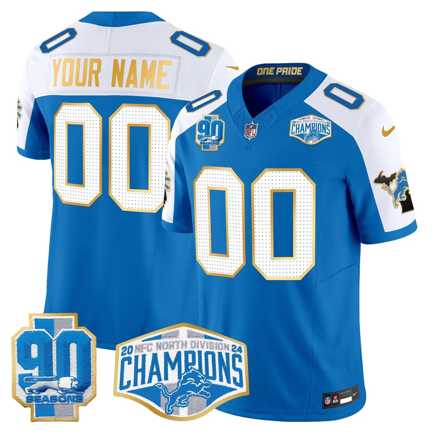 DET 2024 NFC North Division Champions Patch Gold Trim Vapor Limited Custom Jersey - All Stitched