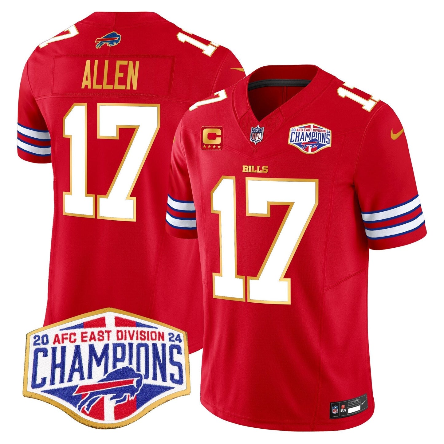 Bills 2024 AFC East Division Champions Gold Trim Vapor Limited Jersey - All Stitched