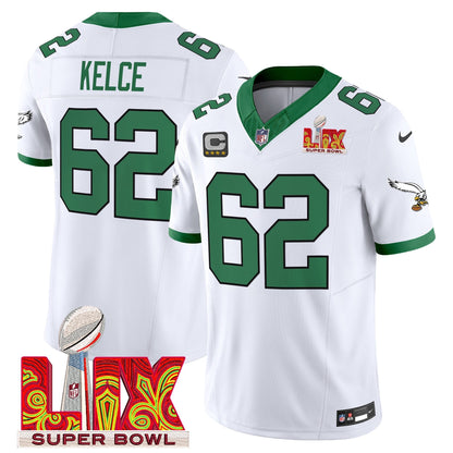 PHI Kelly Green Super Bowl LIX Patch Vapor Limited Jersey - All Stitched