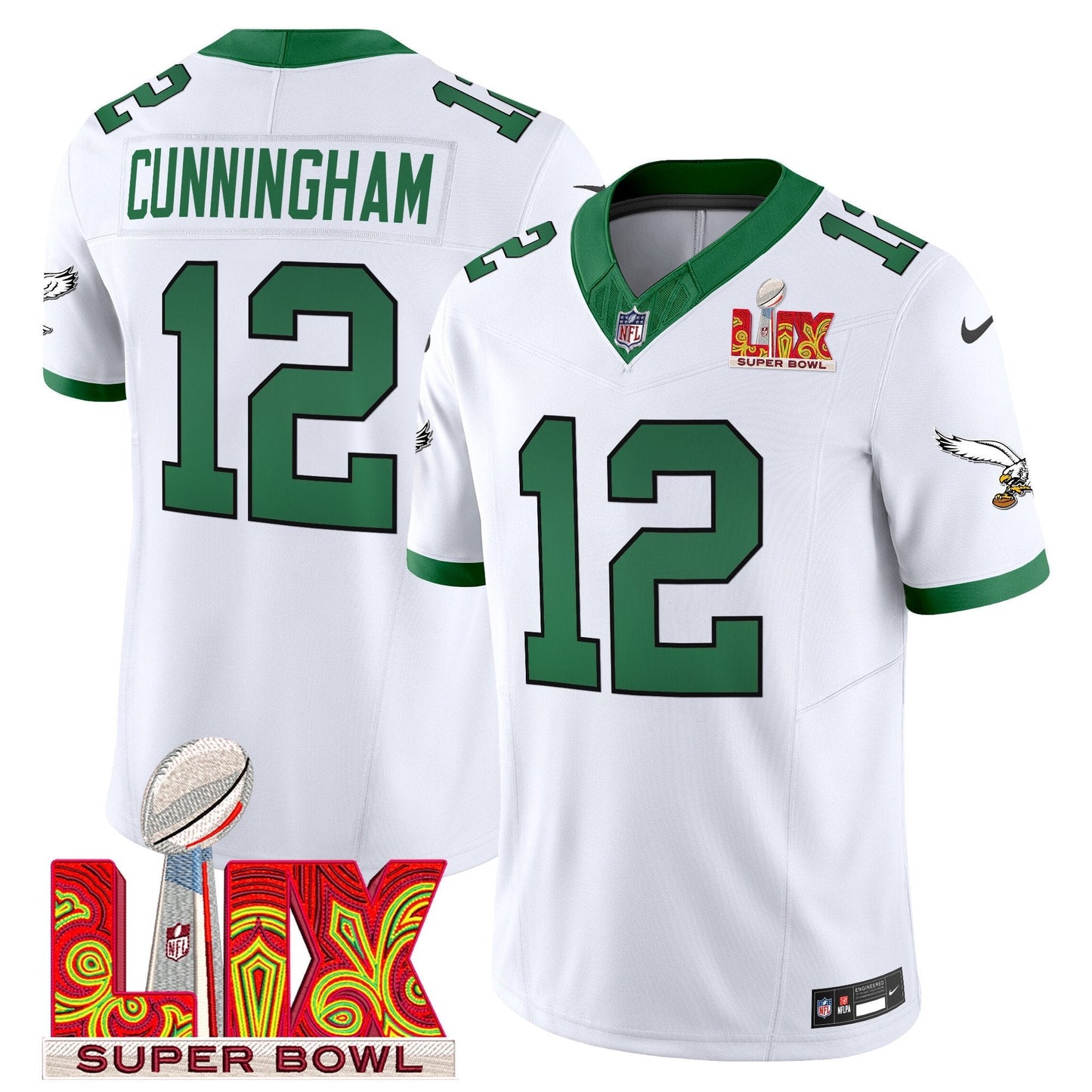 PHI Kelly Green Super Bowl LIX Patch Vapor Limited Jersey - All Stitched