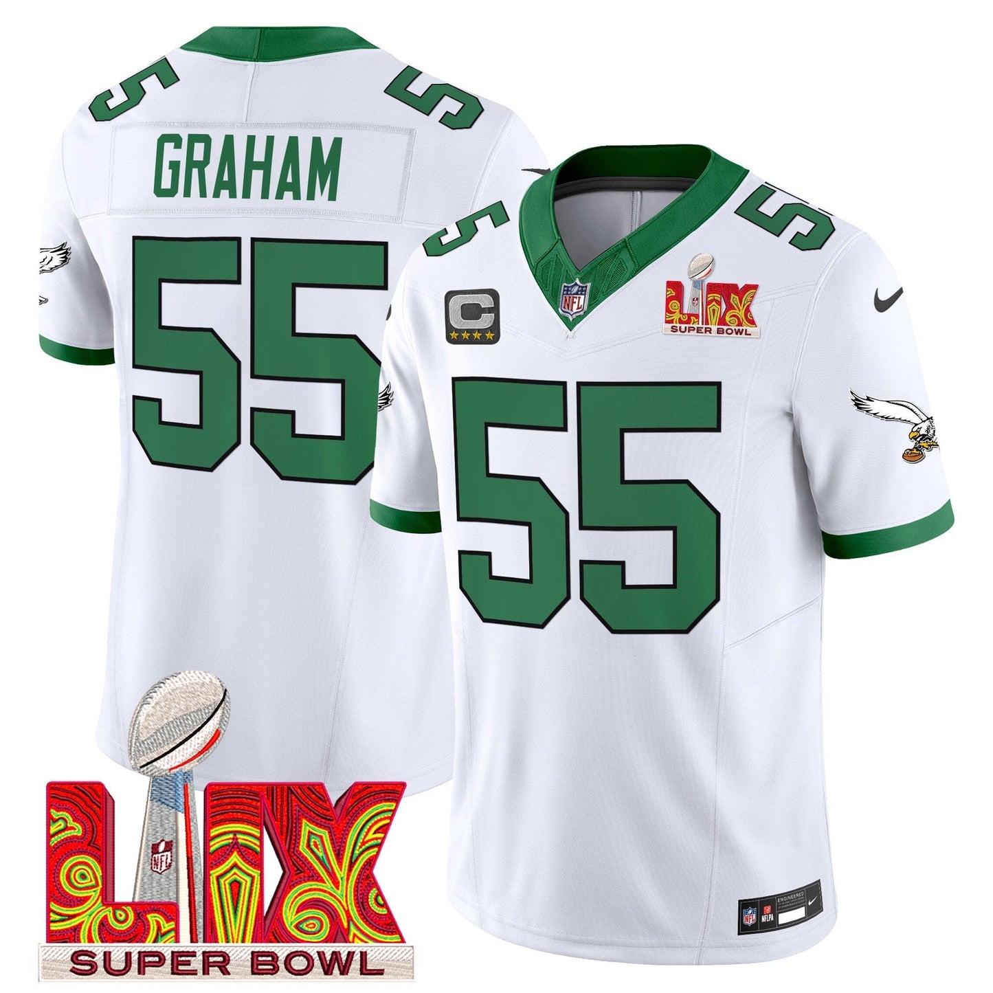 PHI Kelly Green Super Bowl LIX Patch Vapor Limited Jersey - All Stitched
