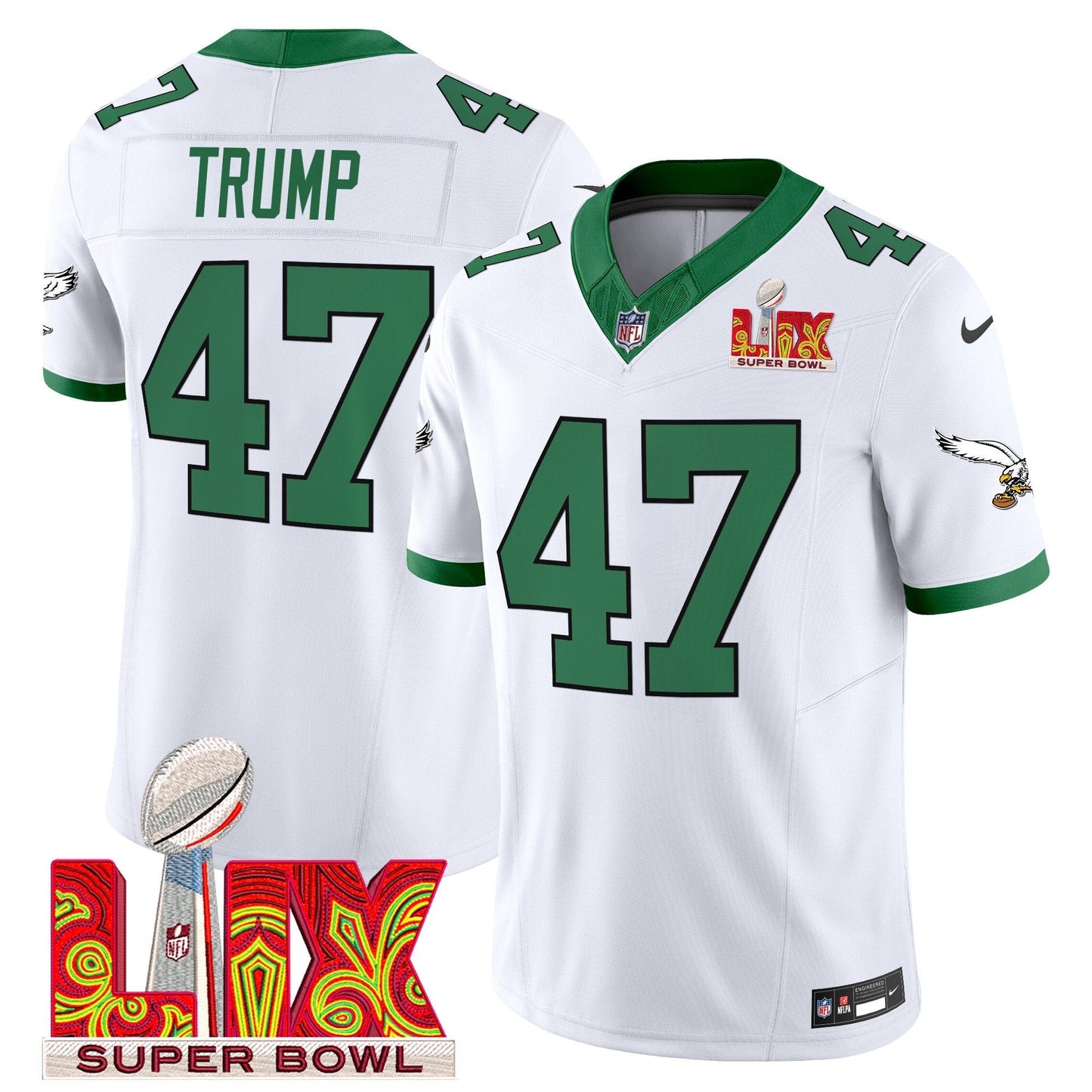PHI Kelly Green Super Bowl LIX Patch Vapor Limited Jersey - All Stitched