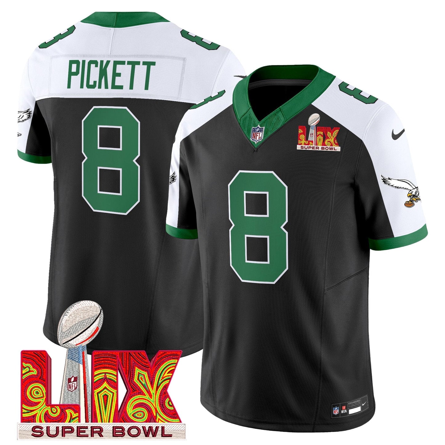 PHI Kelly Green Super Bowl LIX Patch Vapor Limited Jersey - All Stitched