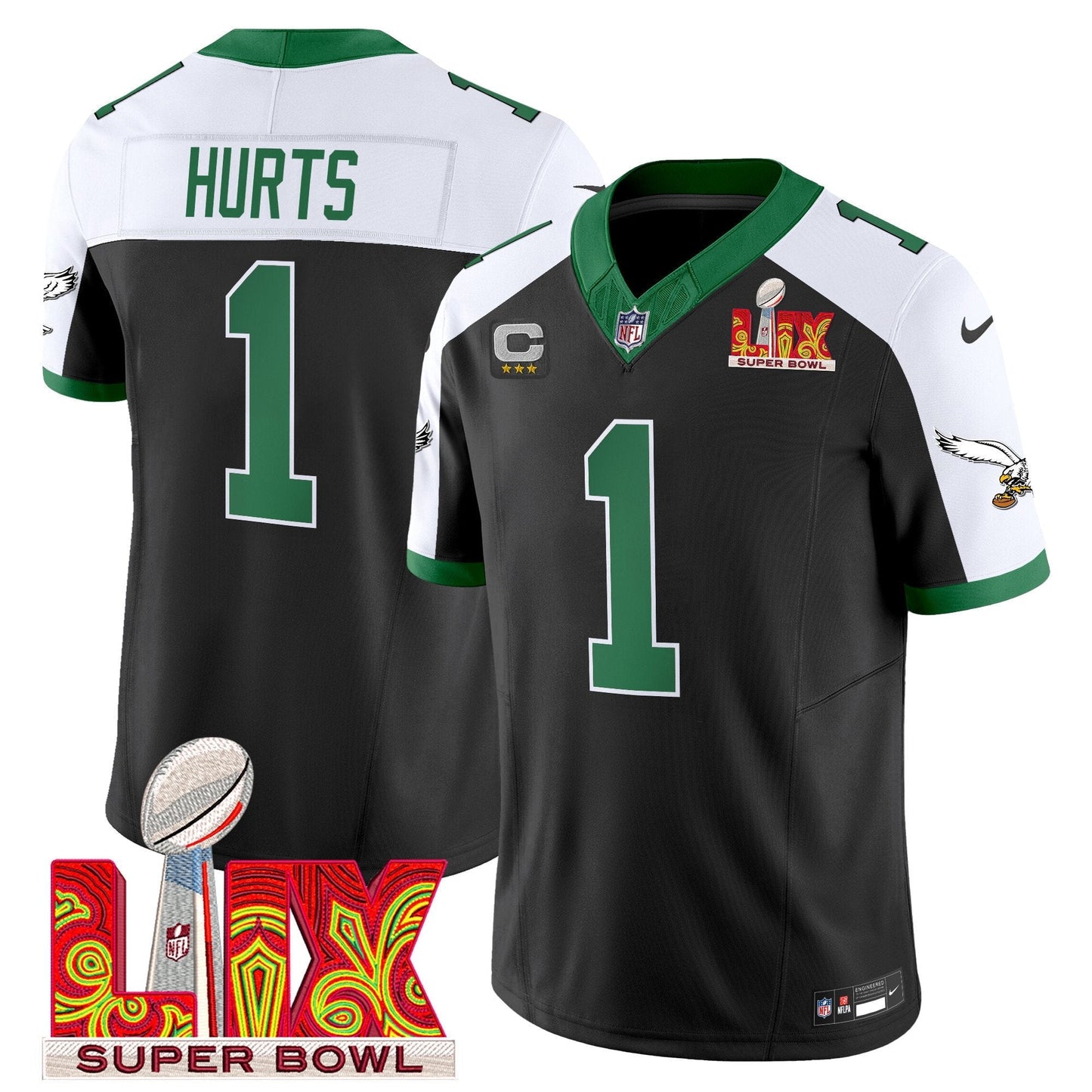 PHI Kelly Green Super Bowl LIX Patch Vapor Limited Jersey - All Stitched