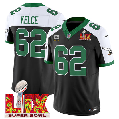 PHI Kelly Green Super Bowl LIX Patch Vapor Limited Jersey - All Stitched