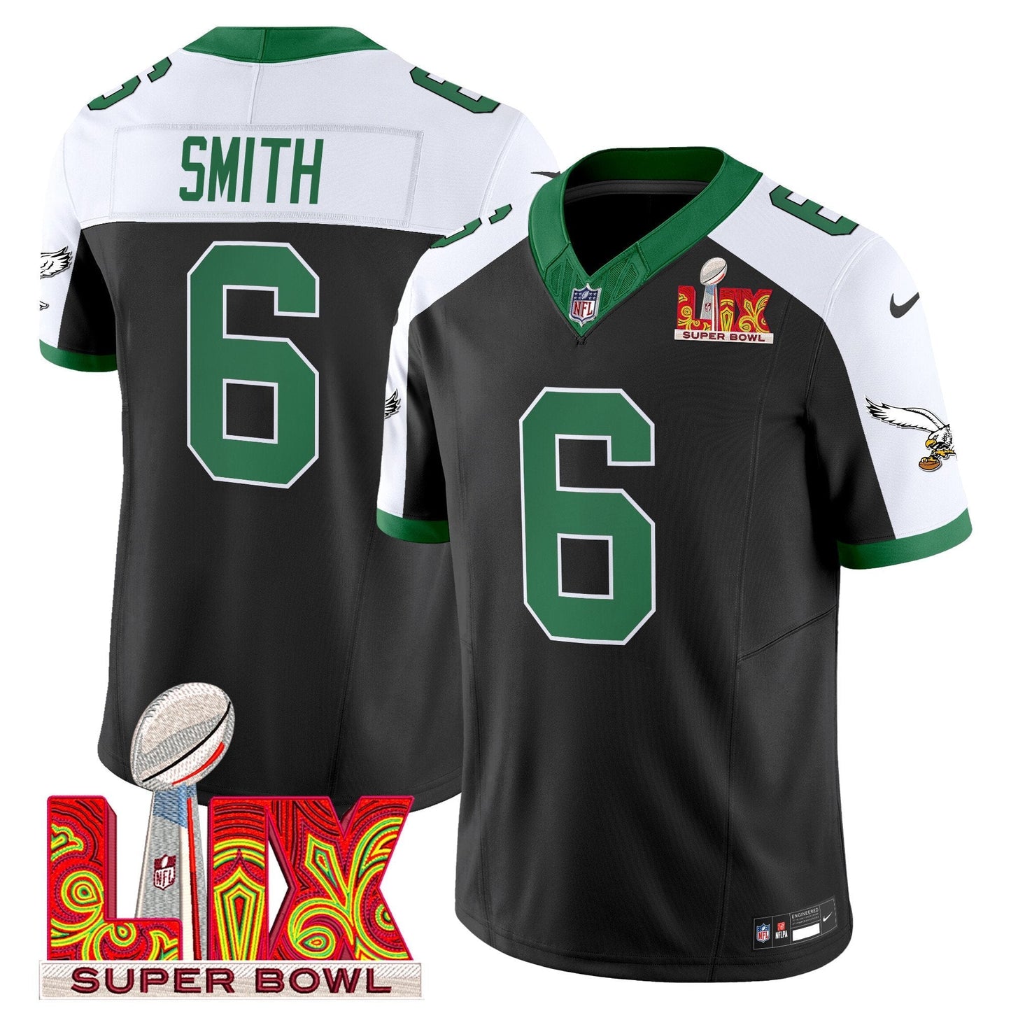 PHI Kelly Green Super Bowl LIX Patch Vapor Limited Jersey - All Stitched