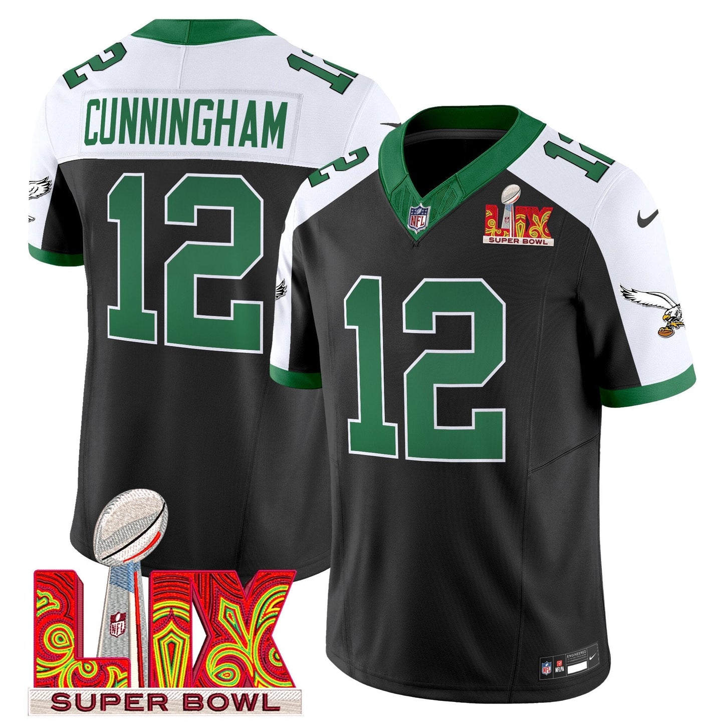 PHI Kelly Green Super Bowl LIX Patch Vapor Limited Jersey - All Stitched