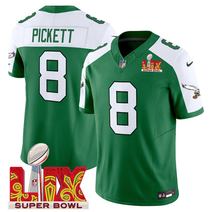 PHI Kelly Green Super Bowl LIX Patch Vapor Limited Jersey - All Stitched