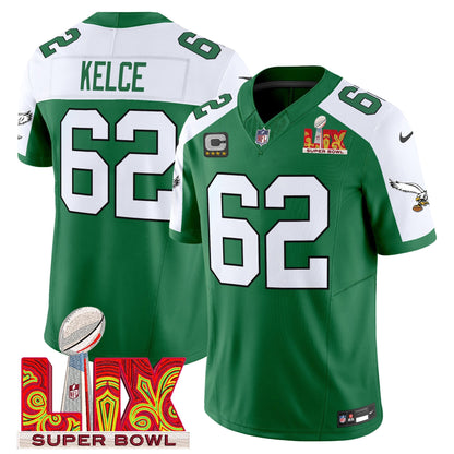 PHI Kelly Green Super Bowl LIX Patch Vapor Limited Jersey - All Stitched