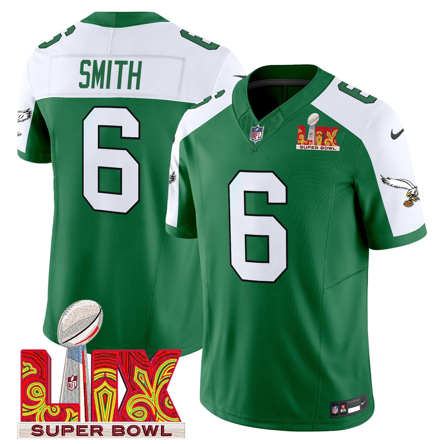 PHI Kelly Green Super Bowl LIX Patch Vapor Limited Jersey - All Stitched