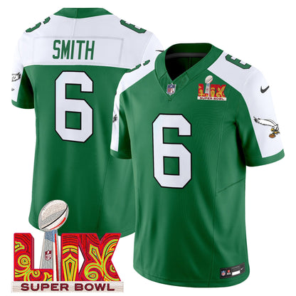 PHI Kelly Green Super Bowl LIX Patch Vapor Limited Jersey - All Stitched