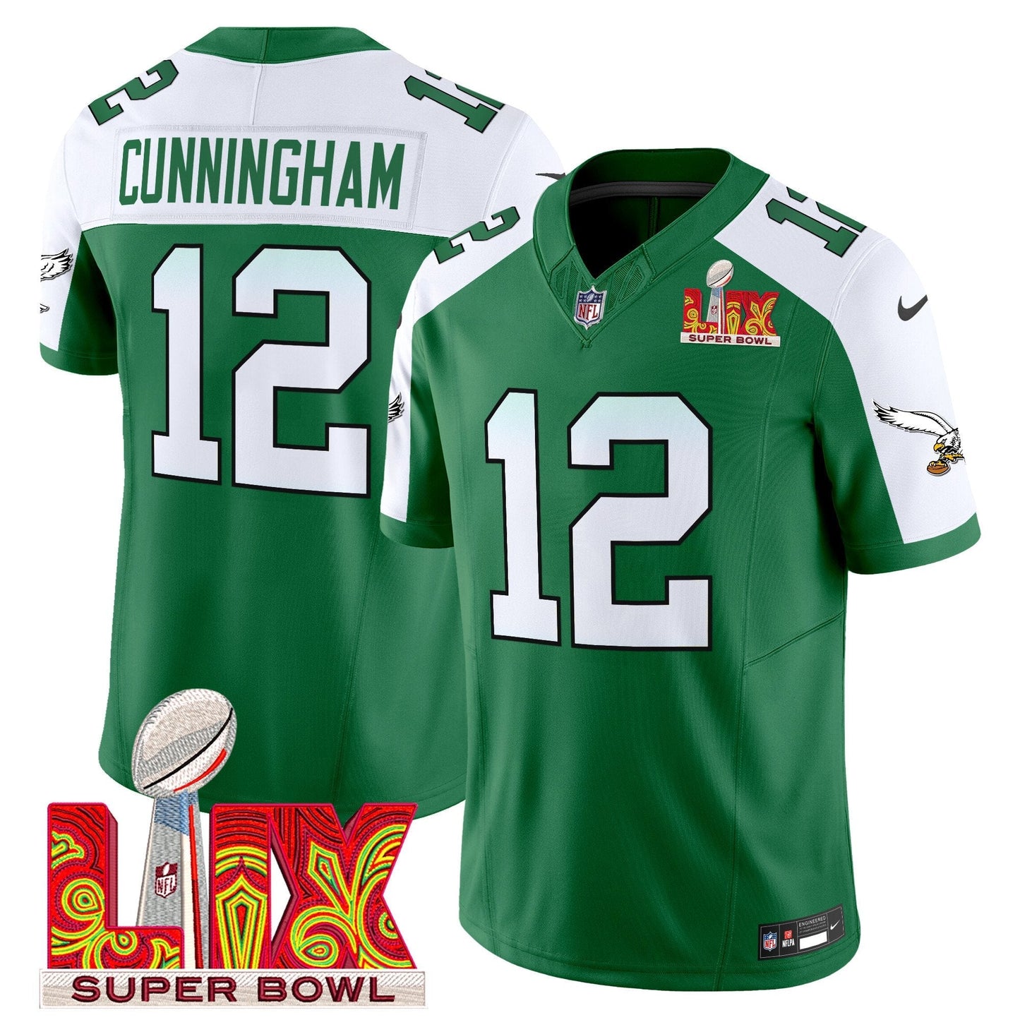 PHI Kelly Green Super Bowl LIX Patch Vapor Limited Jersey - All Stitched