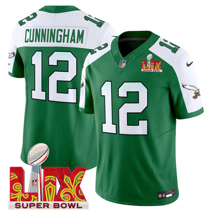 PHI Kelly Green Super Bowl LIX Patch Vapor Limited Jersey - All Stitched