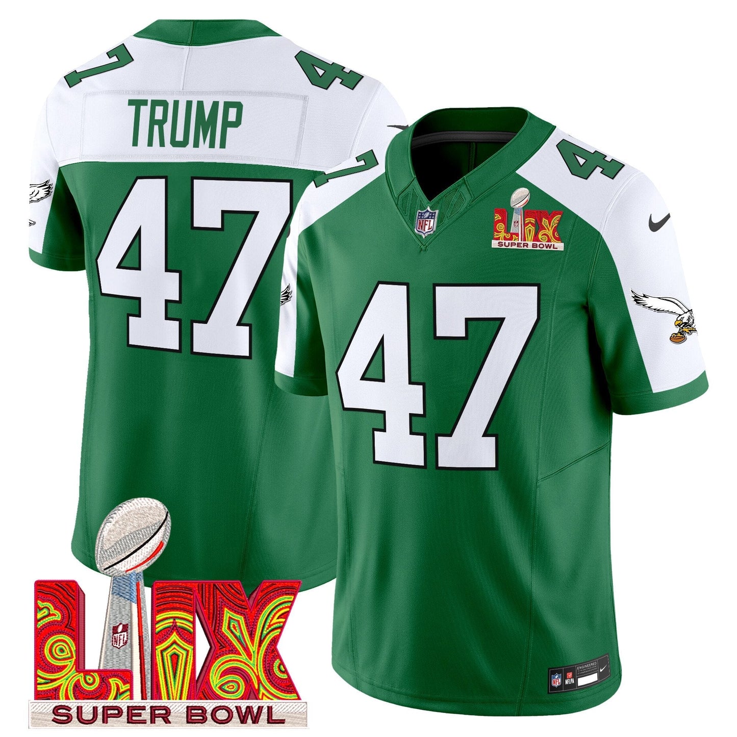 PHI Kelly Green Super Bowl LIX Patch Vapor Limited Jersey - All Stitched