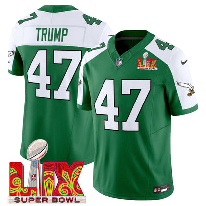 PHI Kelly Green Super Bowl LIX Patch Vapor Limited Jersey - All Stitched