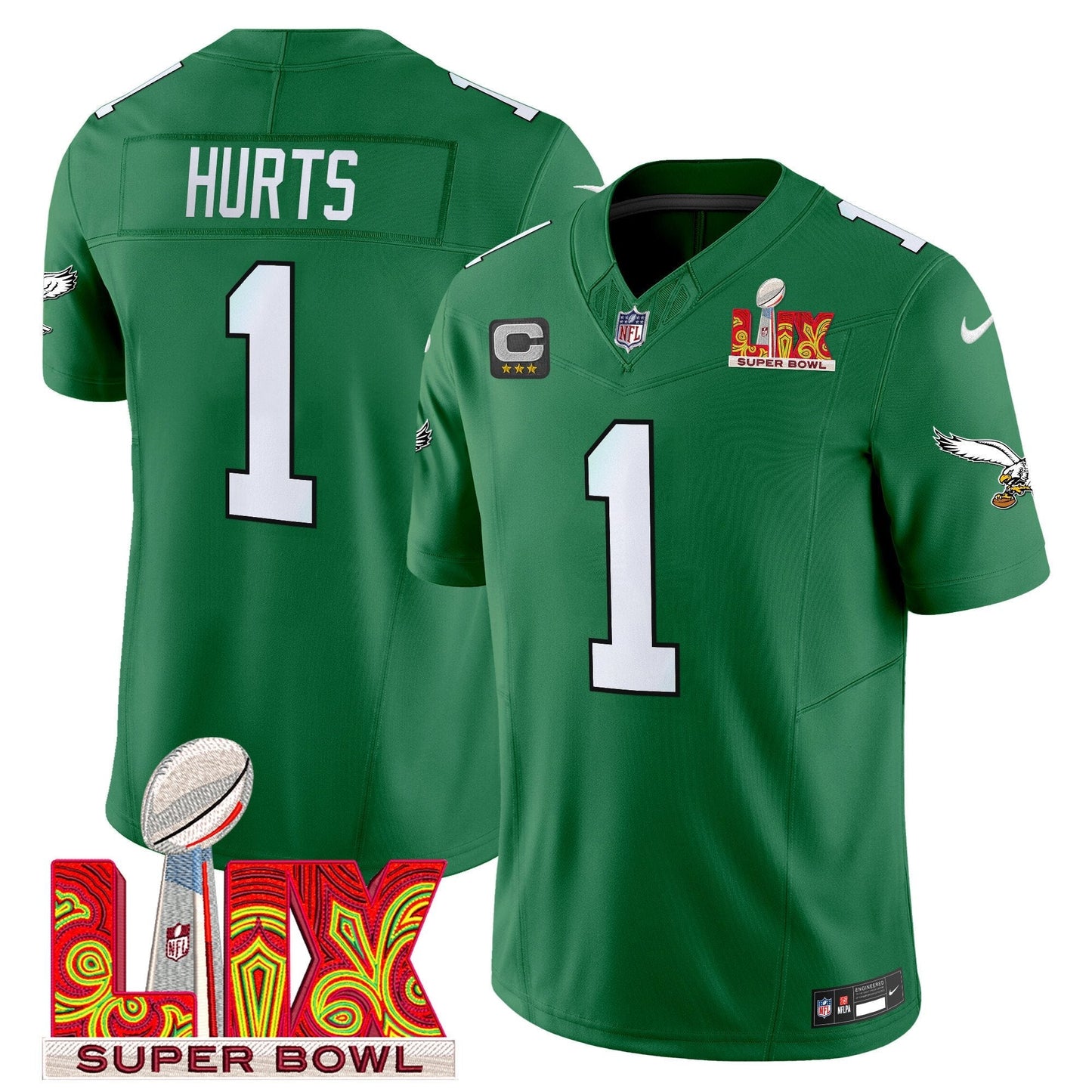 PHI Kelly Green Super Bowl LIX Patch Vapor Limited Jersey - All Stitched