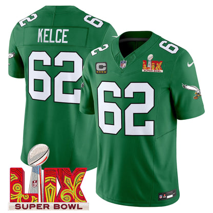 PHI Kelly Green Super Bowl LIX Patch Vapor Limited Jersey - All Stitched