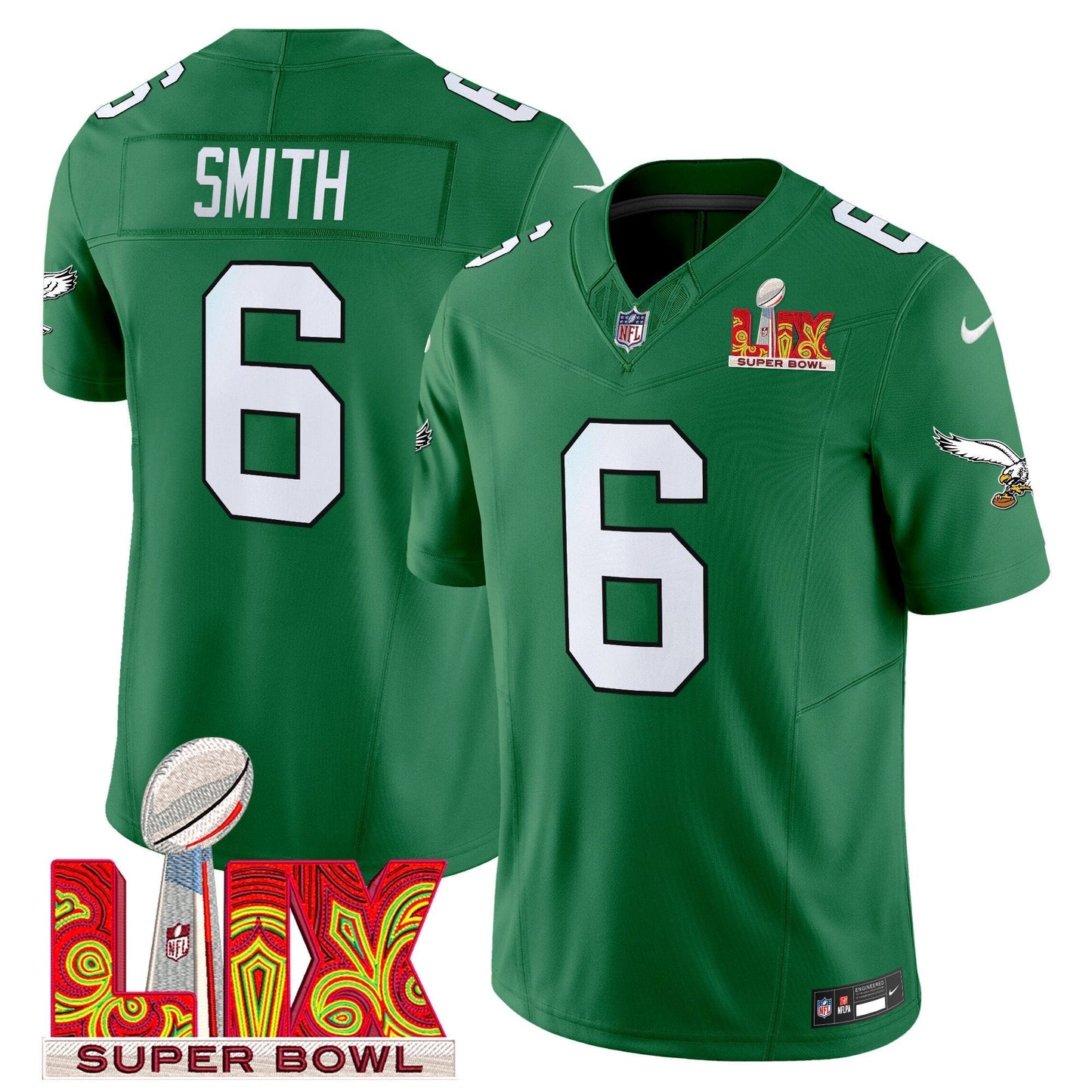 PHI Kelly Green Super Bowl LIX Patch Vapor Limited Jersey - All Stitched