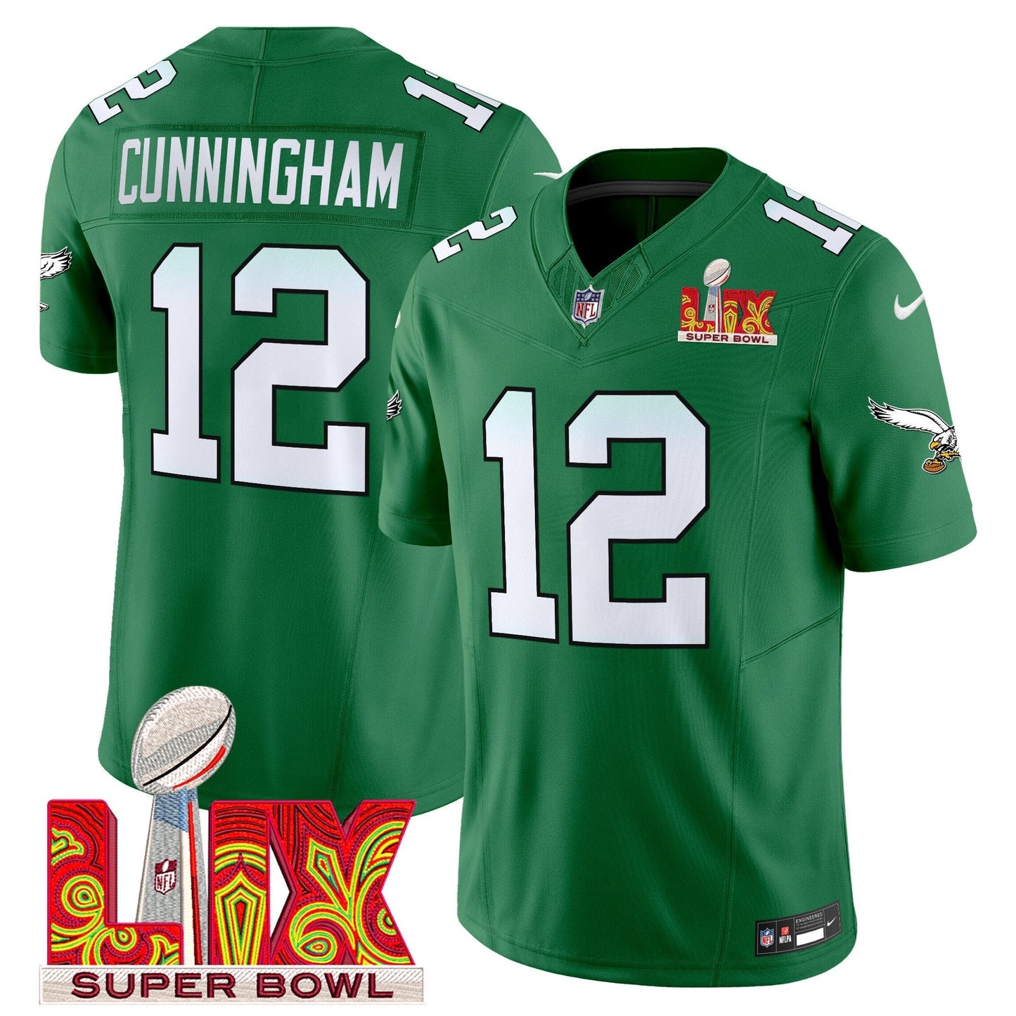 PHI Kelly Green Super Bowl LIX Patch Vapor Limited Jersey - All Stitched
