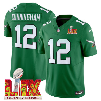 PHI Kelly Green Super Bowl LIX Patch Vapor Limited Jersey - All Stitched