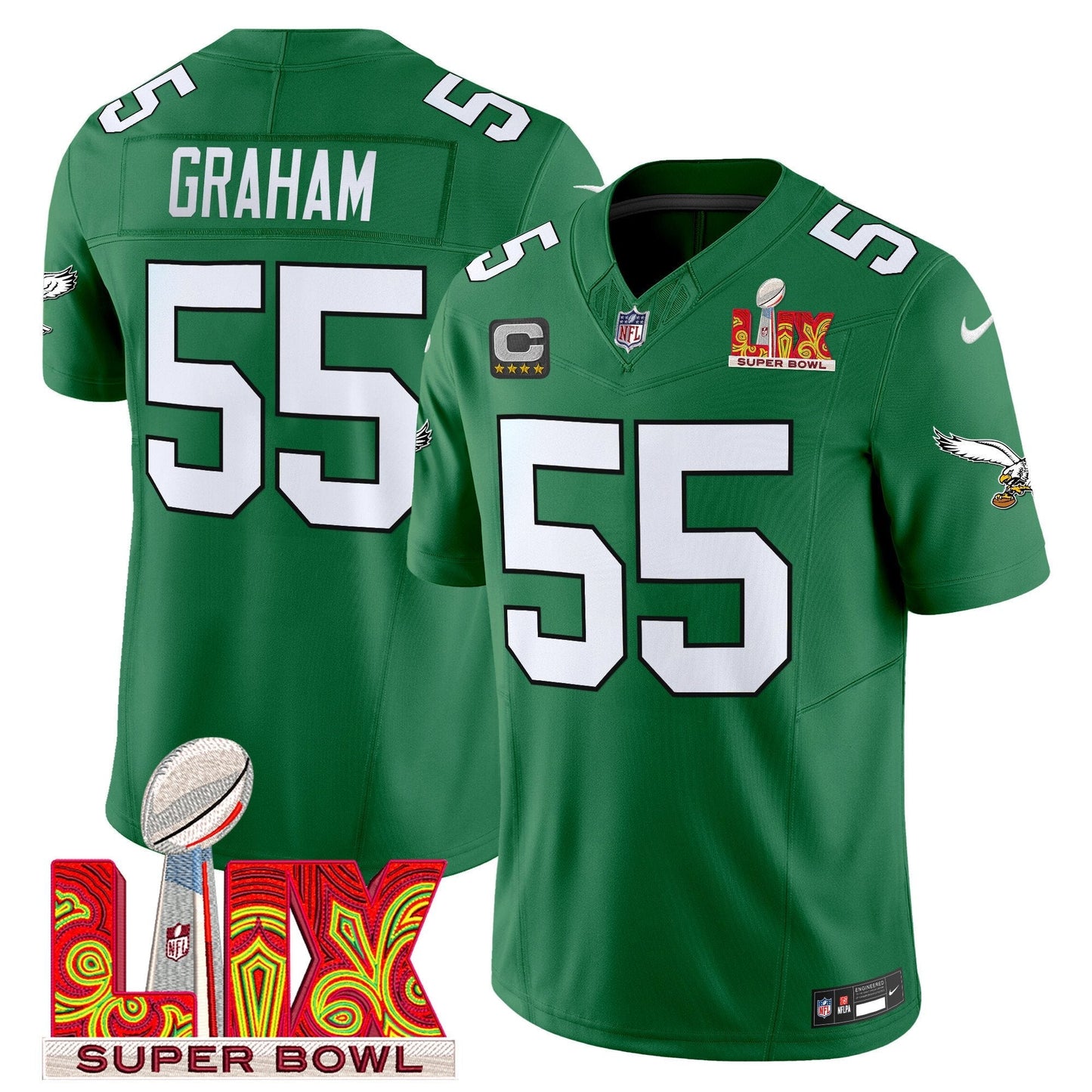 PHI Kelly Green Super Bowl LIX Patch Vapor Limited Jersey - All Stitched