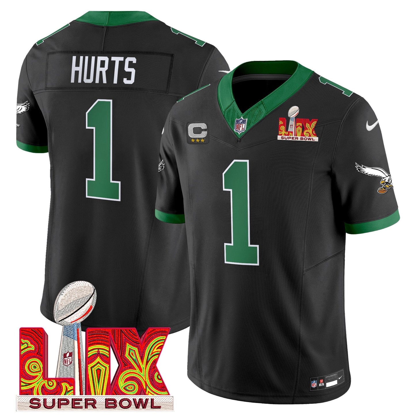 PHI Kelly Green Super Bowl LIX Patch Vapor Limited Jersey - All Stitched