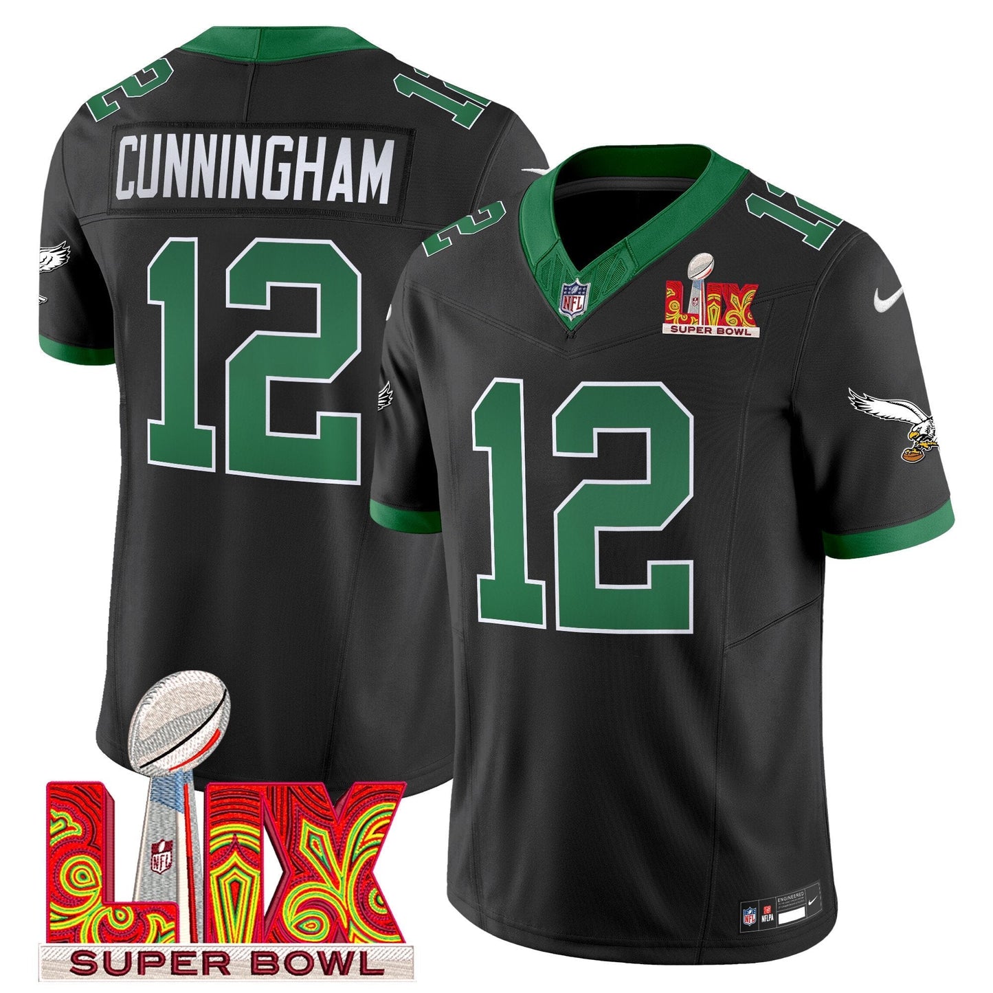 PHI Kelly Green Super Bowl LIX Patch Vapor Limited Jersey - All Stitched
