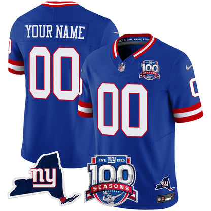New York Giants 100th Season & State Patch Vapor Limited Custom Jersey - All Stitched