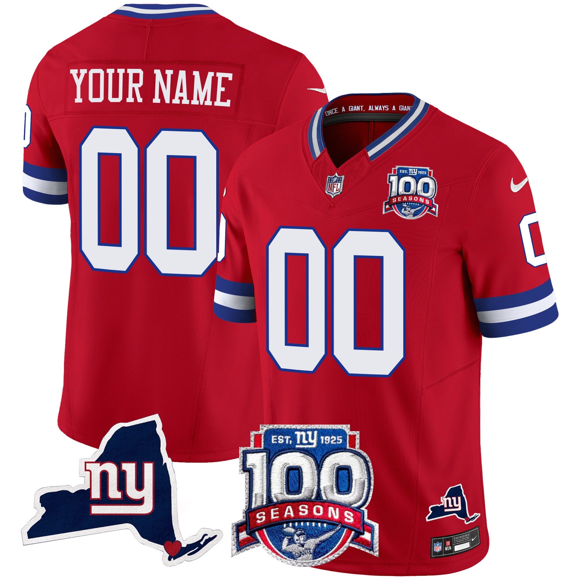 New York Giants 100th Season & State Patch Vapor Limited Custom Jersey - All Stitched