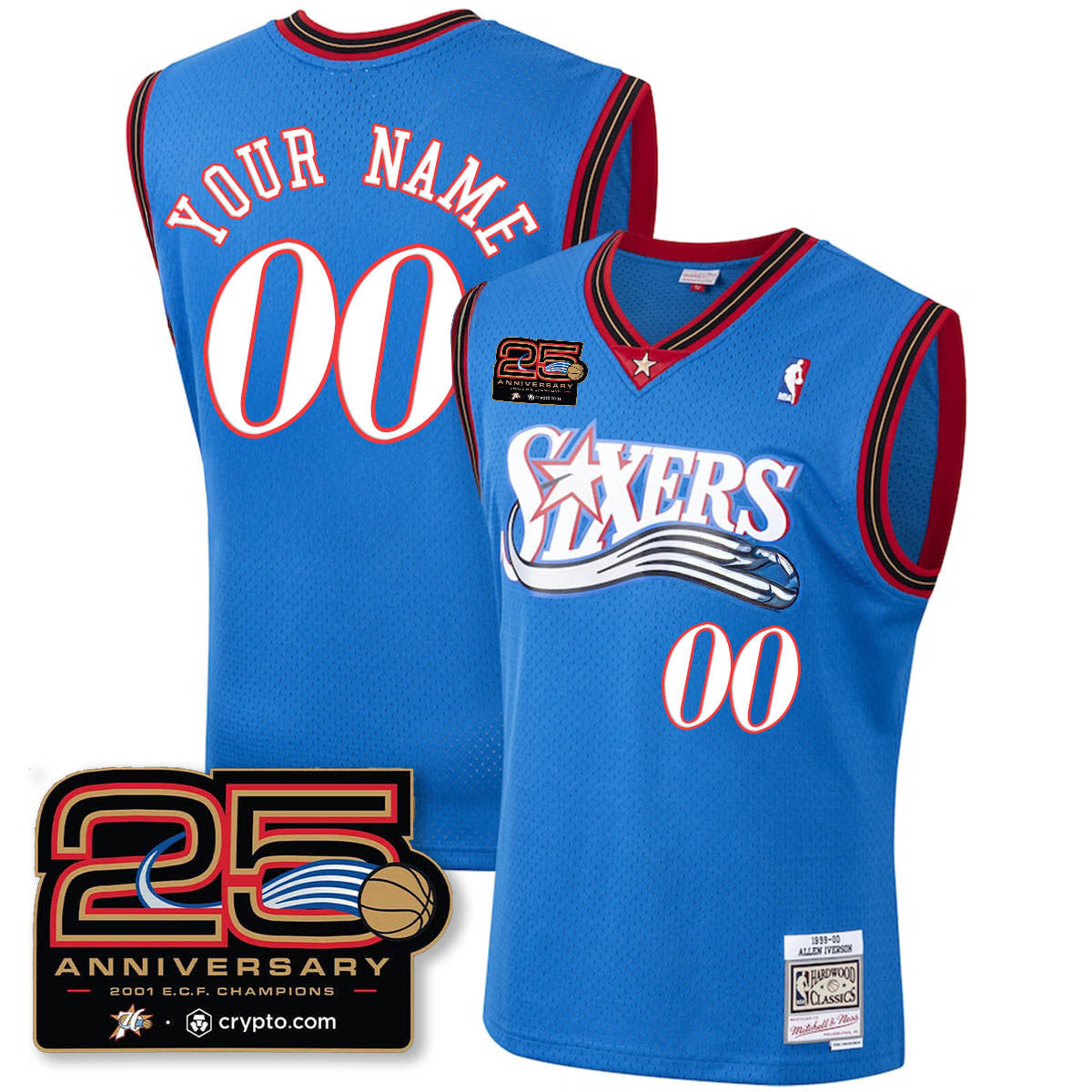 Philadelphia 76ers Throwbacks Celebrating 00-01 CUSTOM Jersey - 25th Anniversary - All Stitched