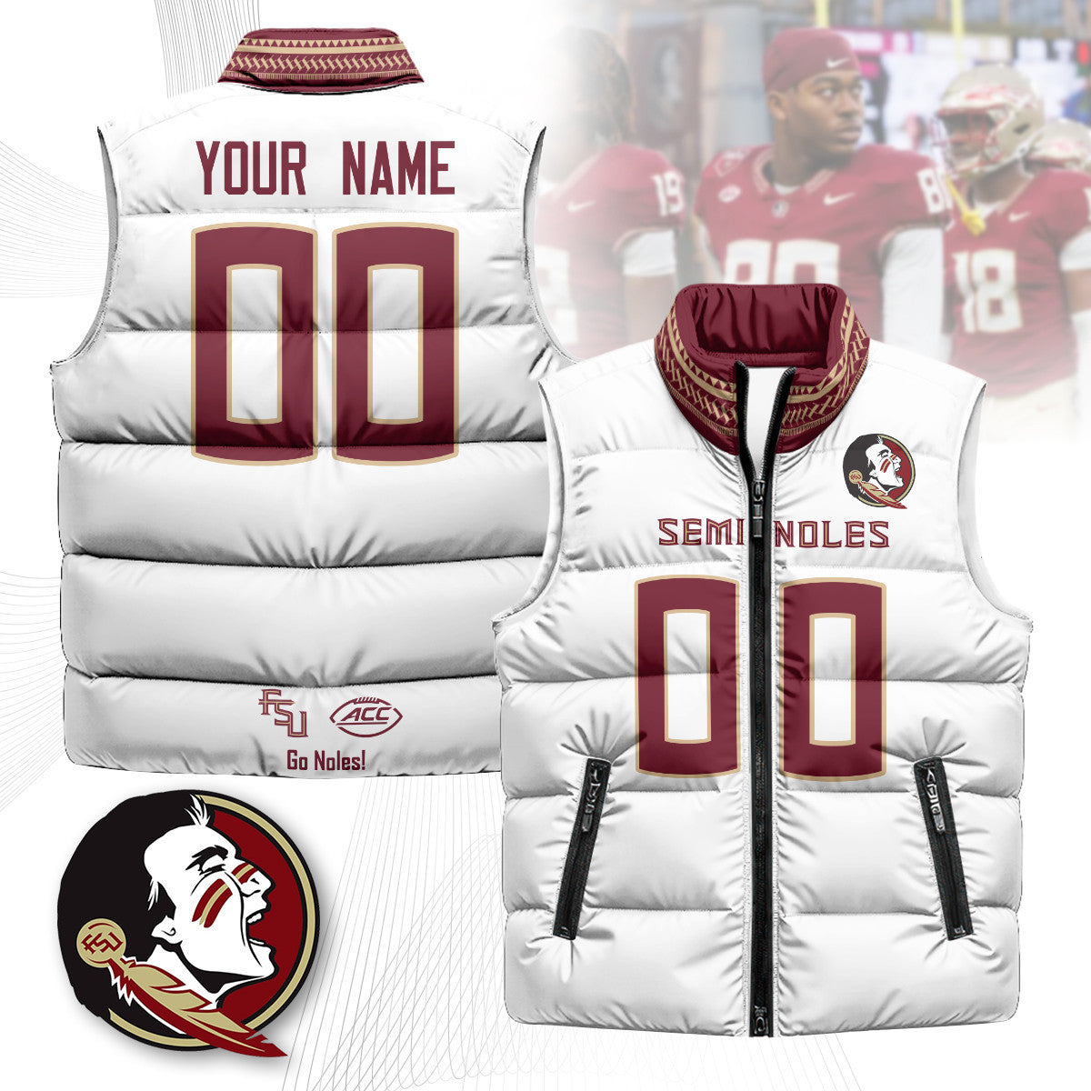 Custom Florida State Seminoles Unisex Puffer Vest
