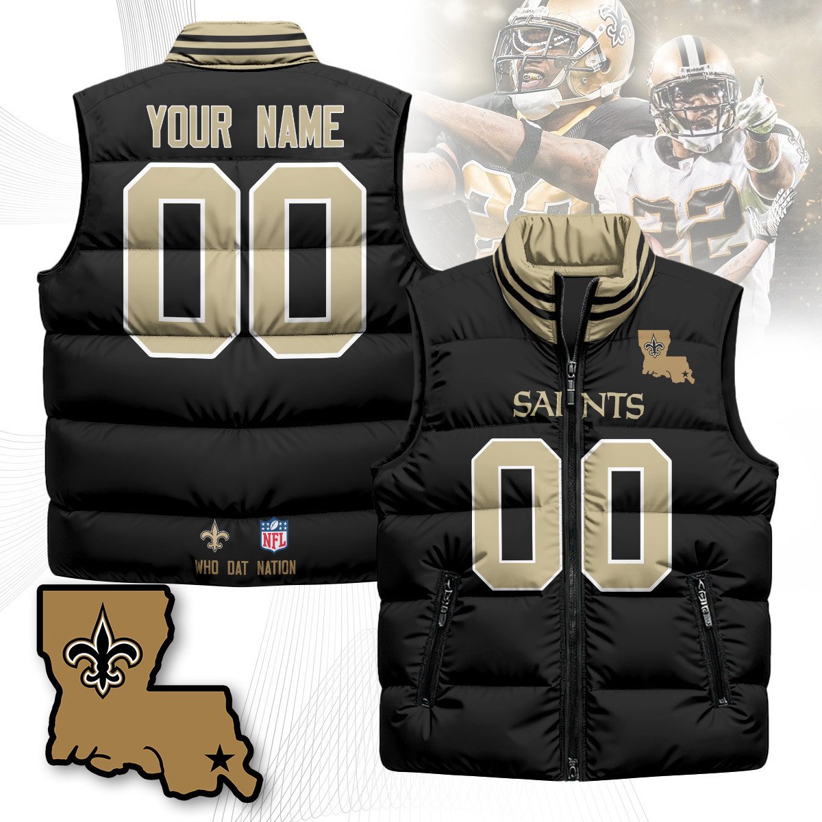 Custom New Orleans Saints Unisex Puffer Vest