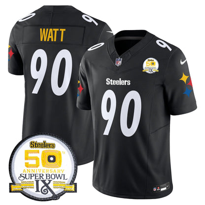 Steelers 50th Anniversary Of Super Bowl IX Patch Vapor Limited Jersey V2 - All Stitched