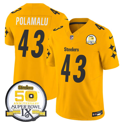Steelers 50th Anniversary Of Super Bowl IX Patch Vapor Limited Jersey V2 - All Stitched