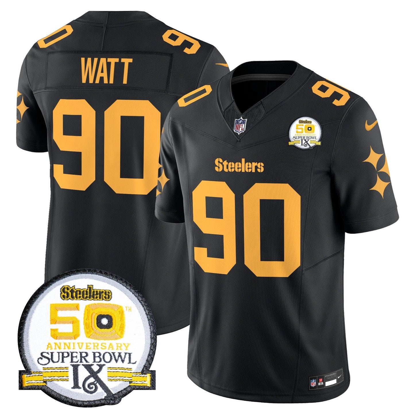 Steelers 50th Anniversary Of Super Bowl IX Patch Vapor Limited Jersey V2 - All Stitched