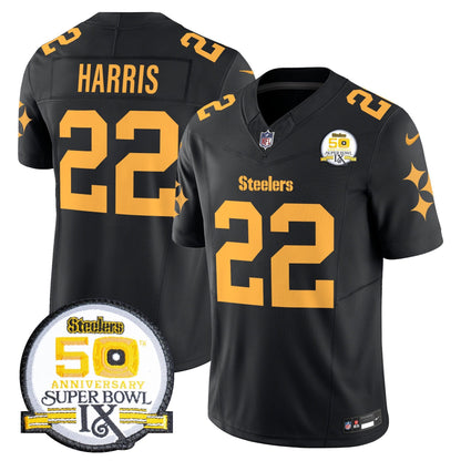 Steelers 50th Anniversary Of Super Bowl IX Patch Vapor Limited Jersey V2 - All Stitched