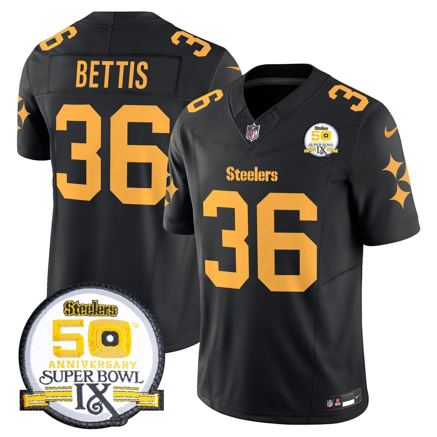 Steelers 50th Anniversary Of Super Bowl IX Patch Vapor Limited Jersey V2 - All Stitched