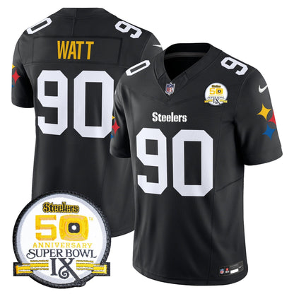 Steelers 50th Anniversary Of Super Bowl IX Patch Vapor Limited Jersey V2 - All Stitched