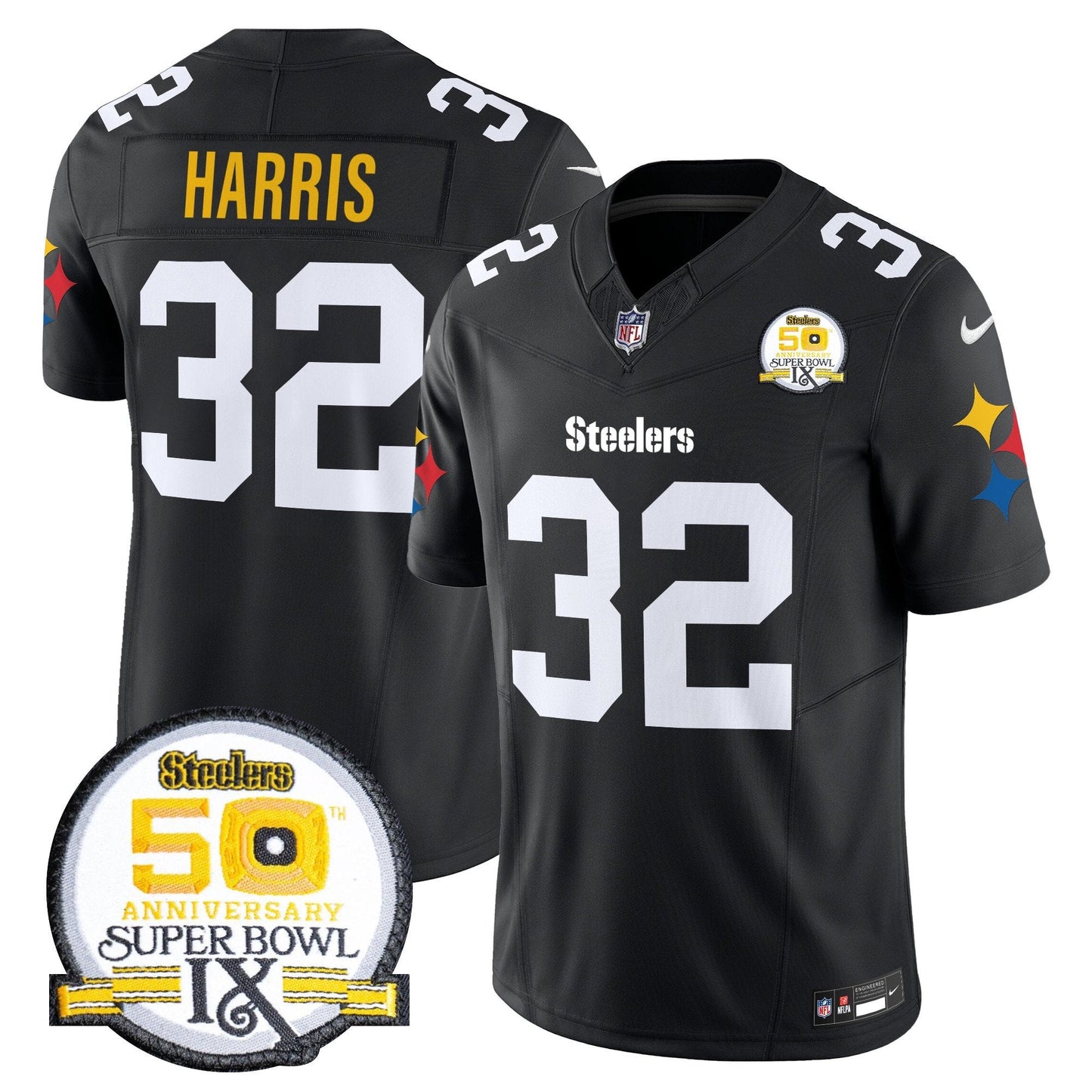 Steelers 50th Anniversary Of Super Bowl IX Patch Vapor Limited Jersey V2 - All Stitched