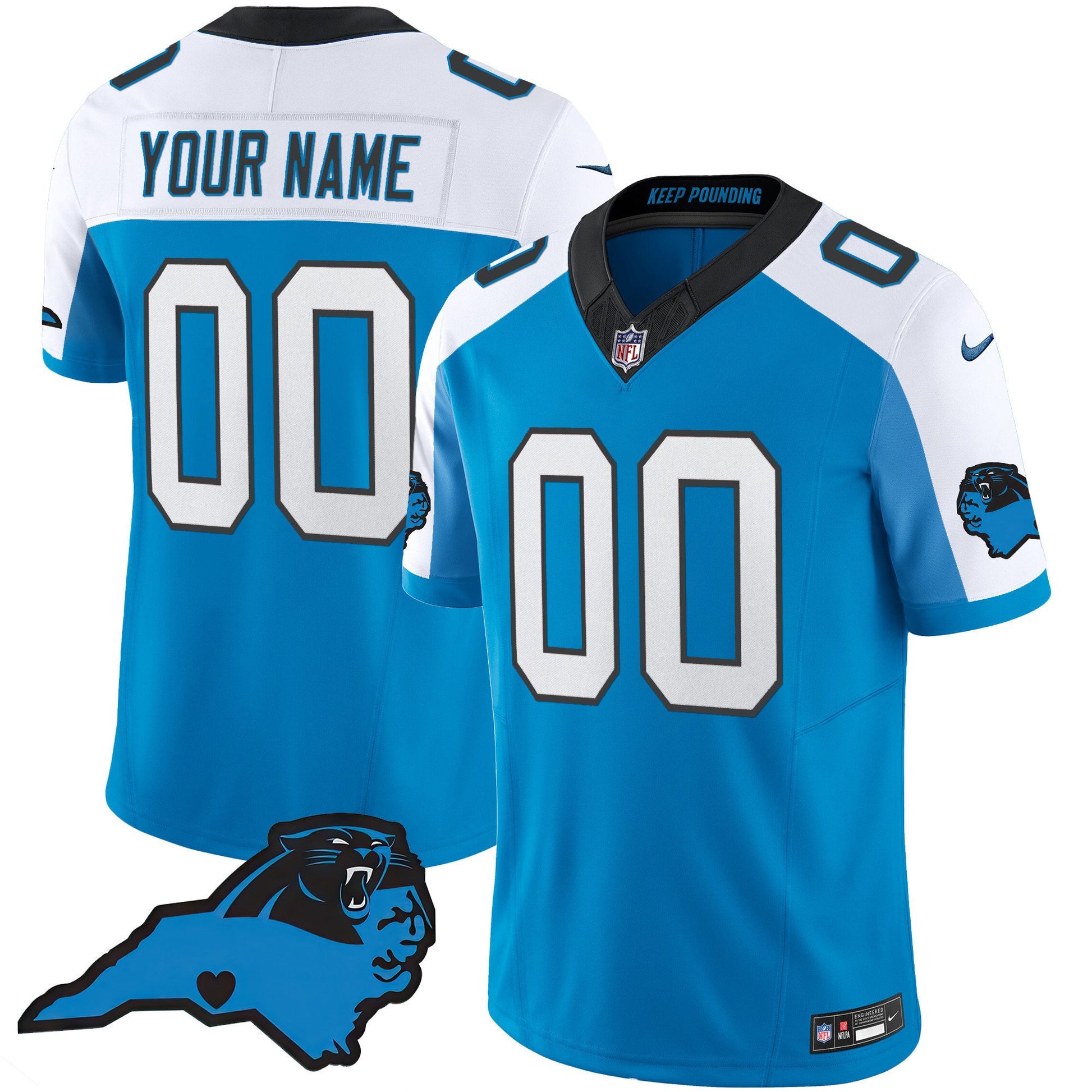 Panthers Vapor Limited Custom Jersey - Carolina Patch - All Stitched