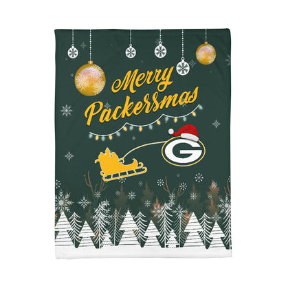 Green Bay Packers | Premium Christmas Fleece Blanket & Throw Pillow Combo MM