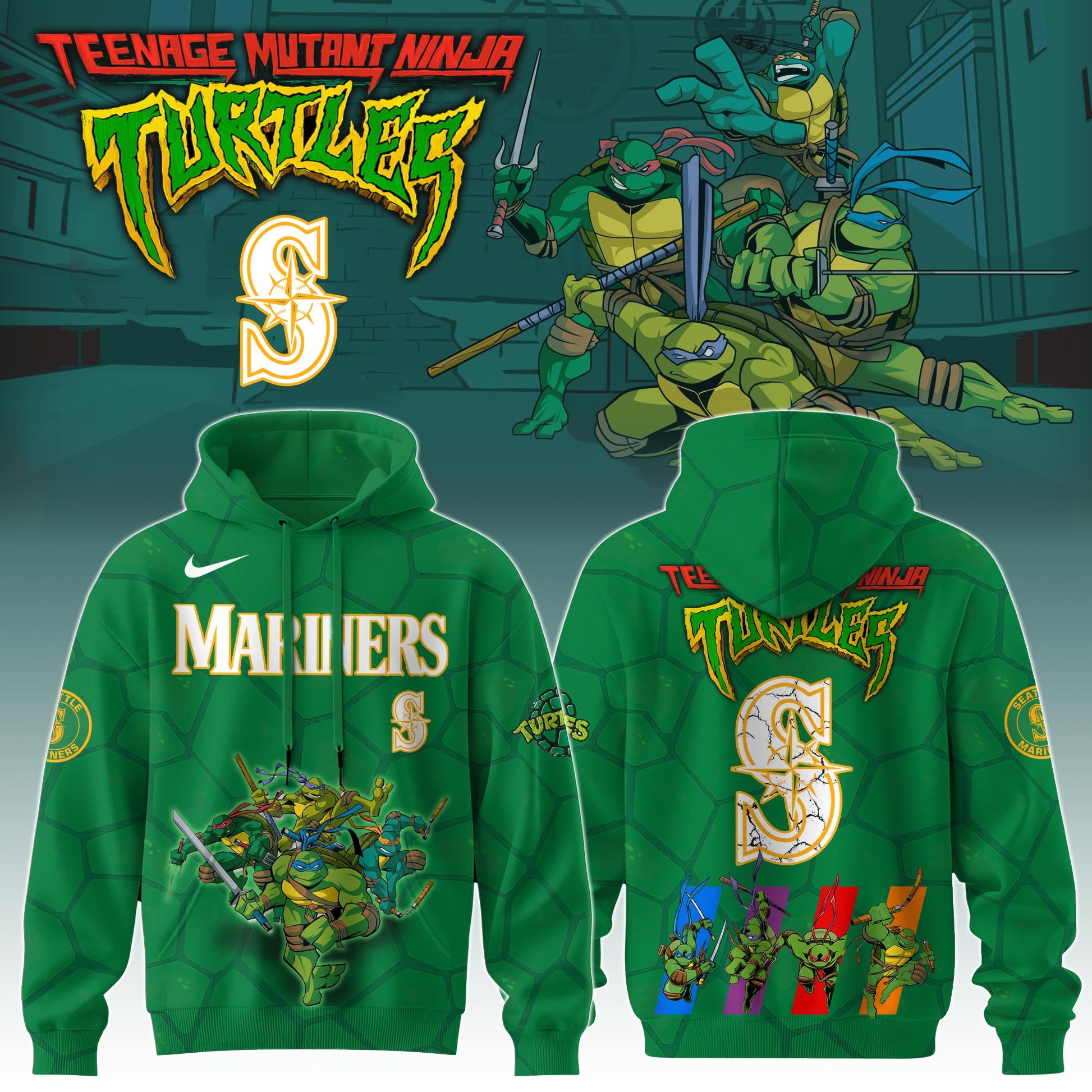 .        Seattle Mariners MLB x Ninja Turtles Special Edition Hoodie 2025