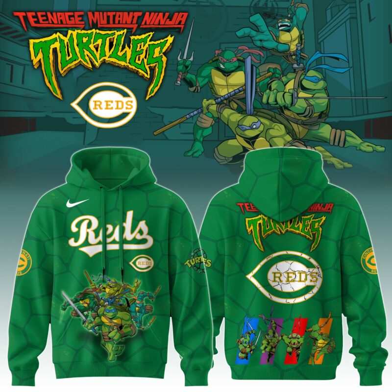 .         Cincinnati Reds MLB x Ninja Turtles Special Edition Hoodie 2025