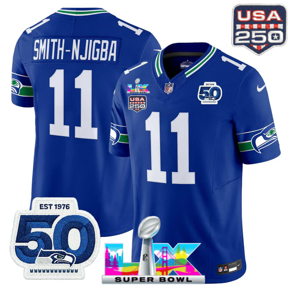 SEA Super Bowl LX - 50th Anniversary Patch Gold Vapor Limited Jersey N19 - All Stitched