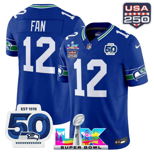 SEA Super Bowl LX - 50th Anniversary Patch Gold Vapor Limited Jersey N19 - All Stitched