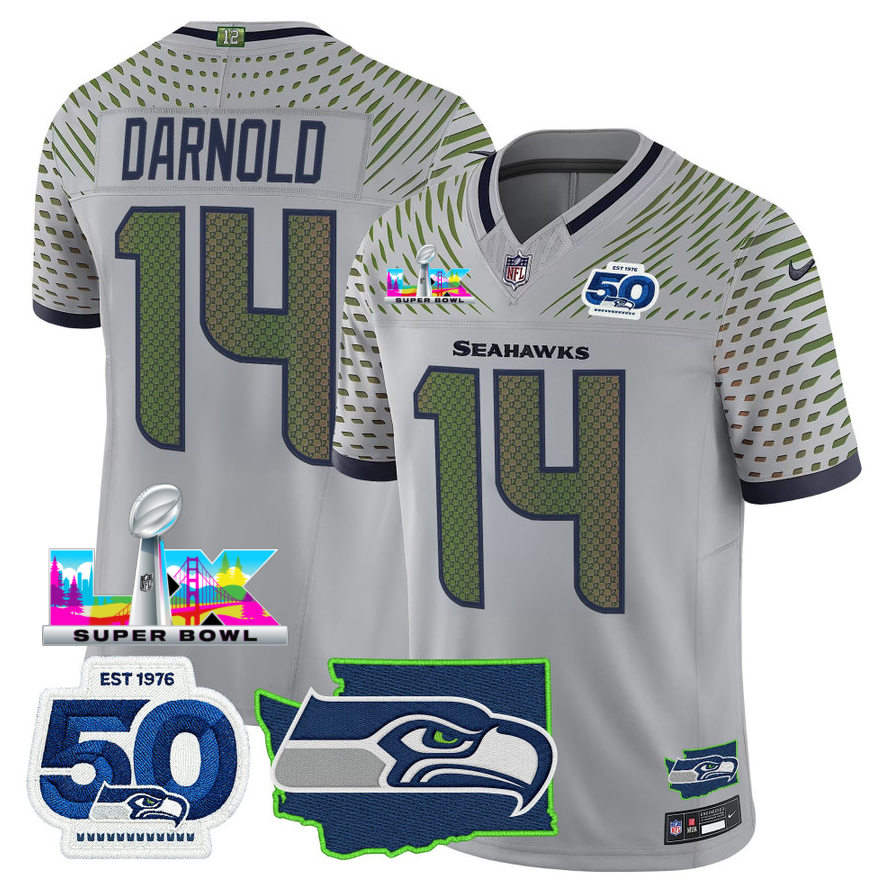 SEA Super Bowl LX - 50th Anniversary Patch Vapor Limited Jersey N88 - All Stitched