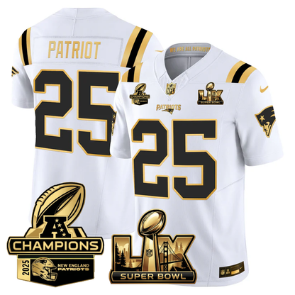 NE Super Bowl LX - AFC Champions Patch Gold Vapor Limited Jersey - All Stitched