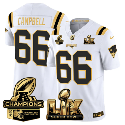 NE Super Bowl LX - AFC Champions Patch Gold Vapor Limited Jersey - All Stitched
