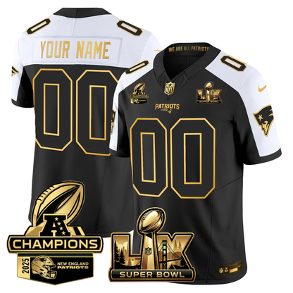 NE Super Bowl LX - AFC Champions Patch Gold Vapor Limited Jersey - All Stitched