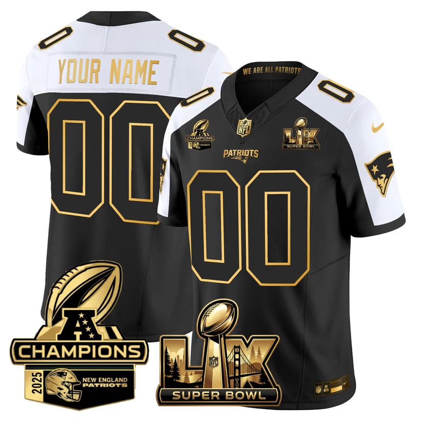 Custom NE Super Bowl LX - AFC Champions Patch Gold Vapor Limited Jersey - All Stitched